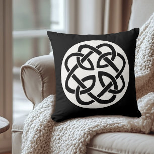 Coussin Symbole de cercle en entrelacs celtique noir et bl