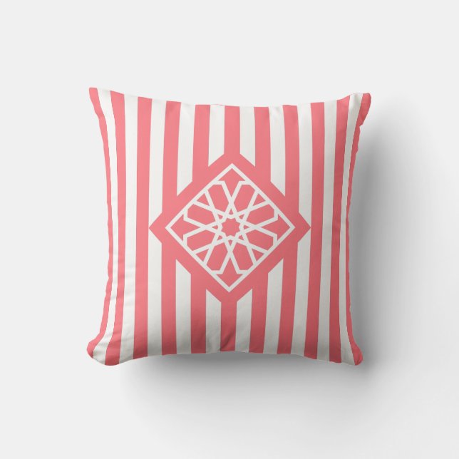 Coussin Symbole de Fleur de Zellige Marocain Rose (Recto)