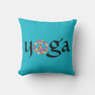 Coussin SYMBOLE DE LA PAIX Yoga Floral sur Turquoise