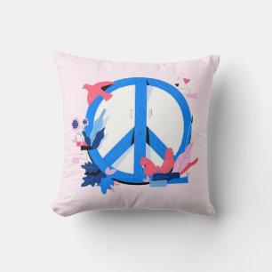 Coussin Symbole de paix créatif et coloré avec les oiseaux