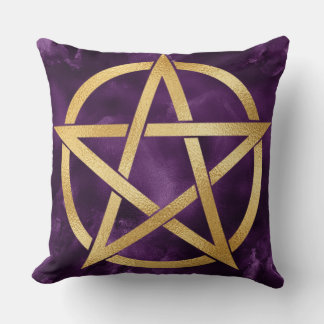 Coussin Symbole de pentagramme doré sur fond violet