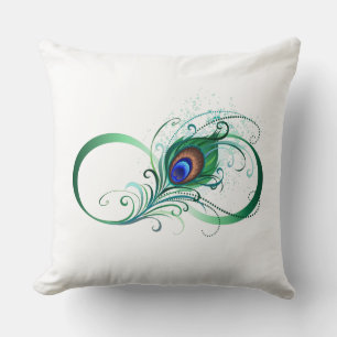 Coussin Symbole d'infini avec plume de paon