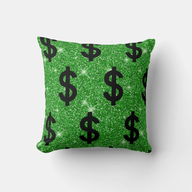 Coussin SYMBOLE Dollar Noir Argent Entrepreneur Wall Stree (Recto)