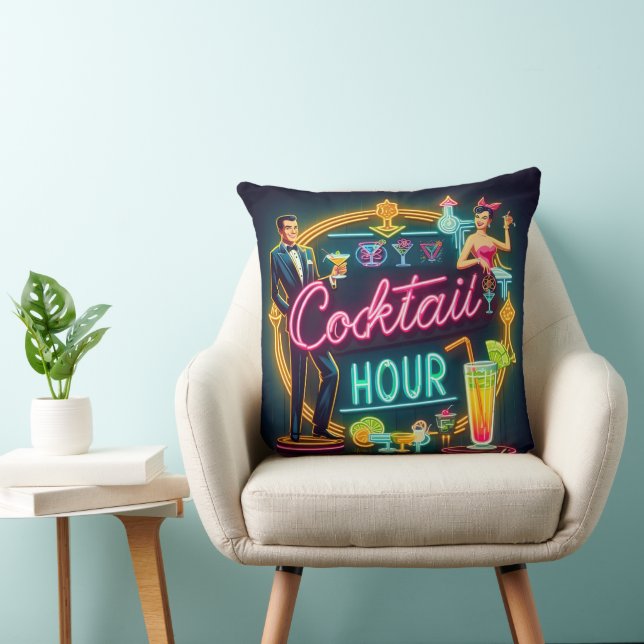 Coussin Symbole du néon du milieu du siècle Cocktail Hour  (Chaise)