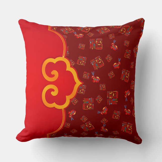 Coussin Symbole Lucky Ruyi Rouge foncé élégant 福 lapins CN (Recto)