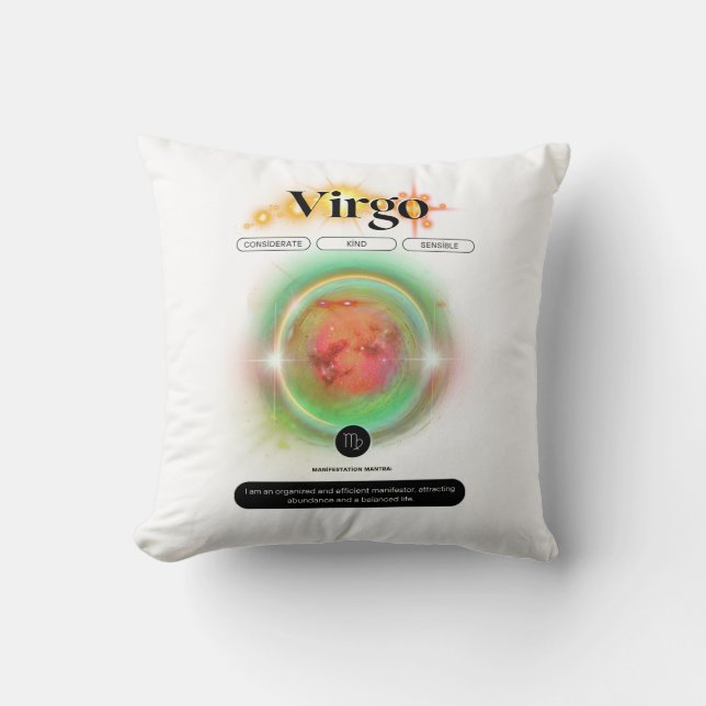 Coussin Symbole moderne Zodiac Virgo Quote Élément Terre (Recto)