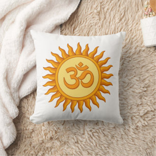 Coussin Symbole Om dans le soleil radiant Spirituel Hindou
