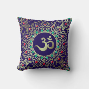 Coussin SYMBOLE OM Yoga Mandala Bleu Rouge Turquoise