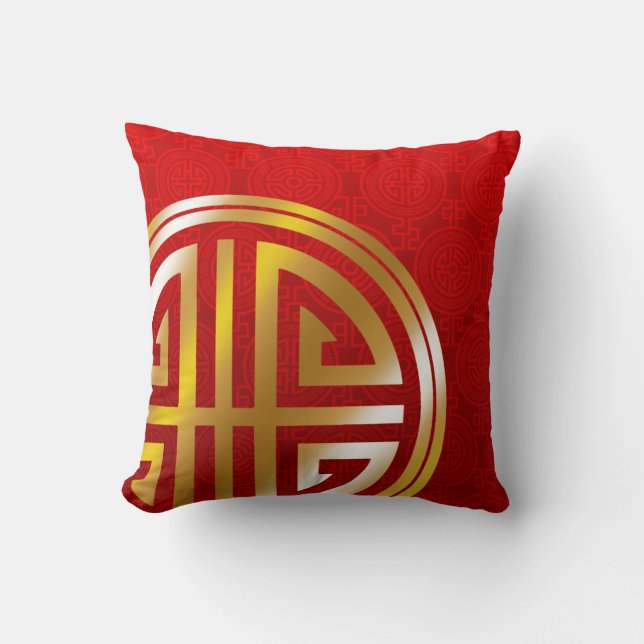 Coussin SYMBOLE ORIENTAL DE LONGUEUR DE LONGUEUR| or rouge (Recto)