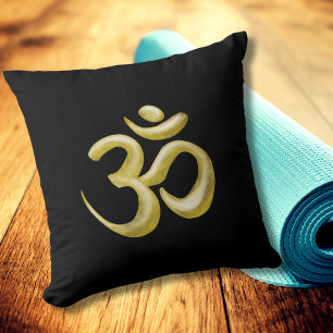 Coussin SYMBOLE Sanskrit D'Om D'Or Noir Élégant
