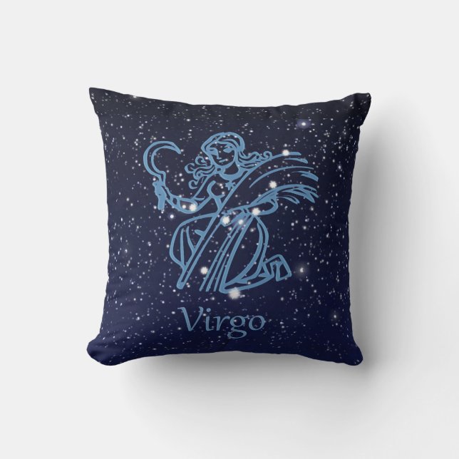 Coussin Symbole Virgo Constellation et Zodiac avec étoiles (Recto)