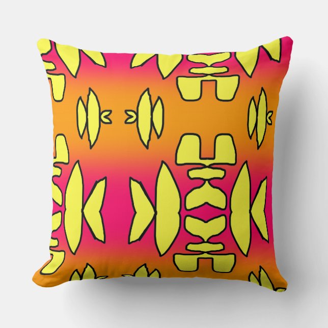 Coussin Symboles brodés jaune rose (Recto)