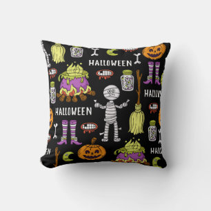 Coussin Symboles d'Halloween, thème vintage continu
