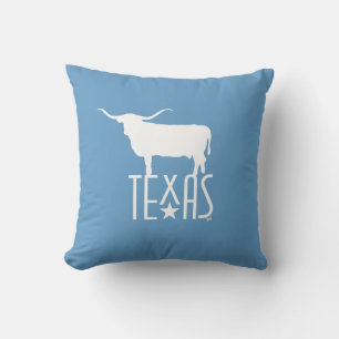 Coussin Symboles du Texas, Longhorn blanc, fond bleu