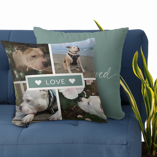 Coussin Sympathie moderne Photos pour animaux de compagnie (Modern Sympathy Pet Photos Collage Throw Pillow)