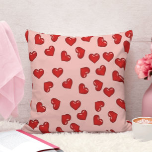 Coussin Symphone d'amour : Coeurs rouges motif sur rose vi