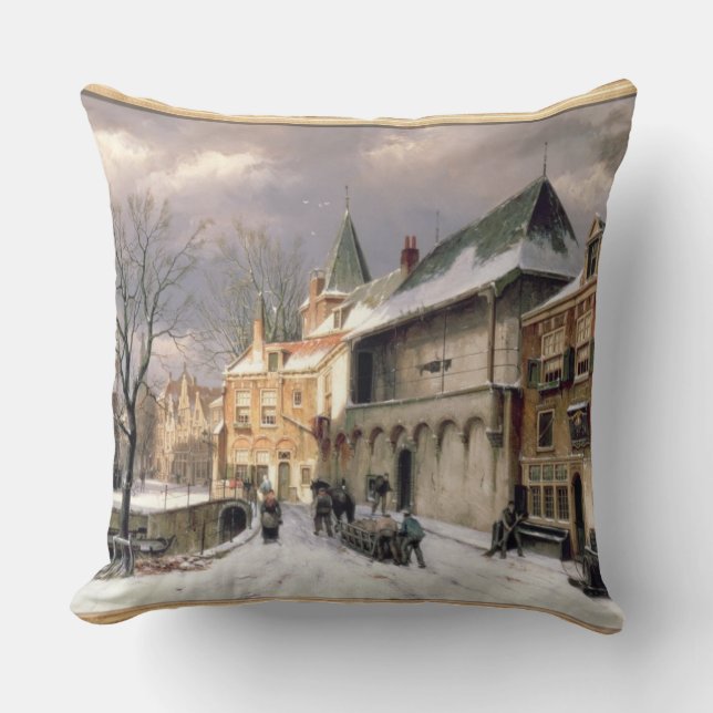 Coussin T31117 une vue d'une ville néerlandaise en hiver (Recto)