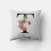 Coussin T initiale florale rose monogrammée (Verso)