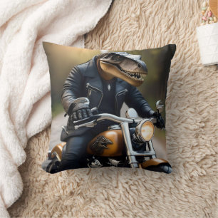 Coussin T-Rex Dinosaur Bikie En Moto,