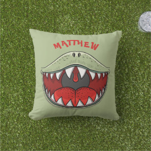 Coussin T-Rex Dinosaure Bouche Vert Nom Enfants