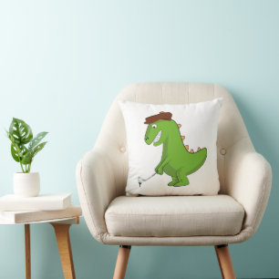 Coussin T-Rex dinosaure drôle jouant au golf