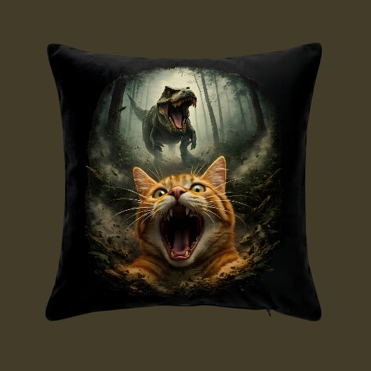 Coussin T-Rex drôle & Mème de chat qui hurle