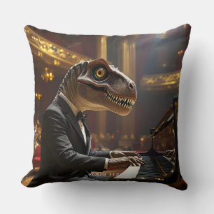 Coussin T-rex mignon de fantaisie jouant du piano