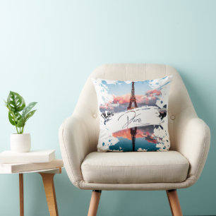 Coussin T-Shirt Art Splash Aquarelle Paris Tour Eiffel