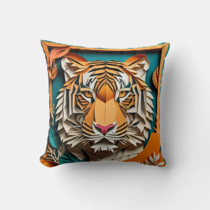 Coussin T-shirt avec design d'art en papier 3D de tigre