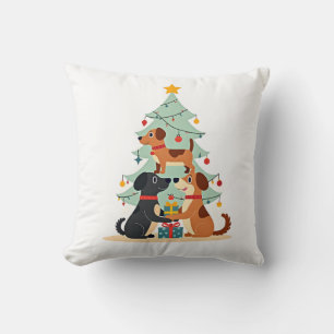 Coussin T-Shirt Chien Arbre de Noël Drôle Mignon Chiens X