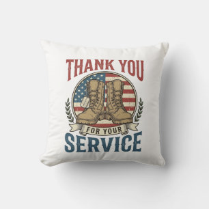 Coussin T-shirt de bottes militaires de remerciement pour