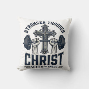 Coussin T-Shirt de gym chrétien Plus fort par le Christ