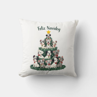 Coussin T-shirt de Noël Feliz Navidog, drôle et mignon Xm