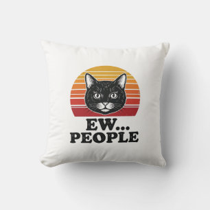 Coussin T-shirt drôle de chat noir Ew personnes rétro Suns