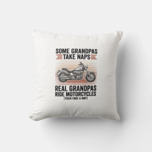 Coussin T-shirt drôle grand-père moto gravure vintage