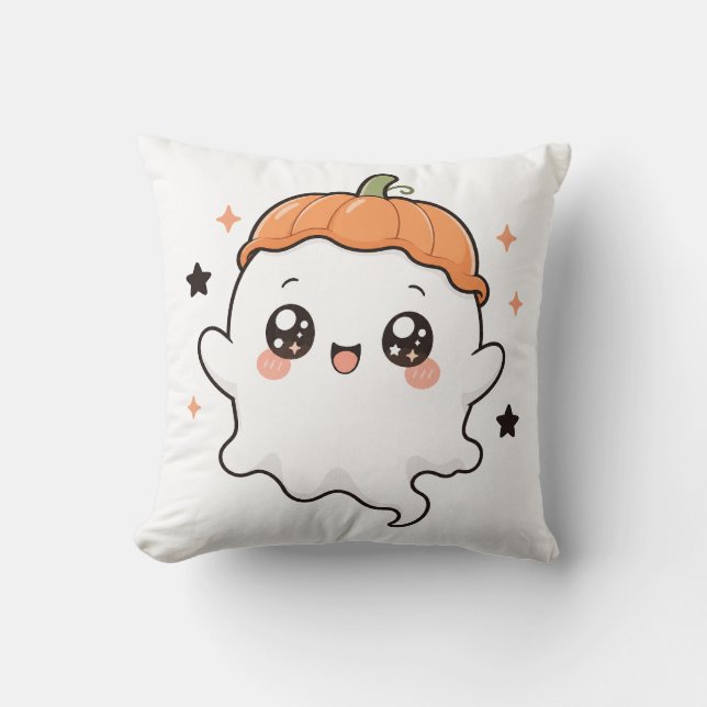 Coussin : T-shirt fantôme Citrouille Mignon (Recto)