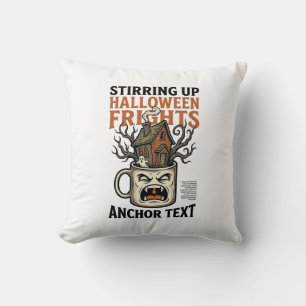 Coussin T-shirt graphique avec mug Halloween haunté Café e