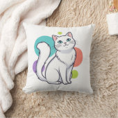 Coussin T-shirt graphique avec un chat blanc mignon assis (Couverture)