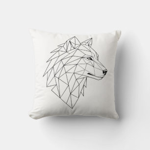 Coussin T-shirt graphique avec visage de loup en art linéa