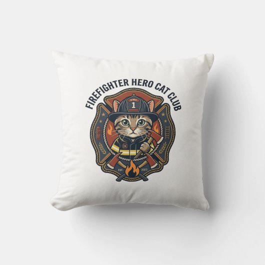 Coussin T-shirt graphique chat héros pompier - Feu (Recto)