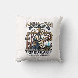 Coussin T-shirt graphique Jésus Plombier Art chrétien_1