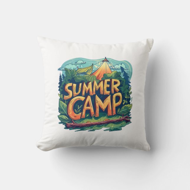 Coussin T-Shirt Graphique Rétro Camp d'Été (Recto)