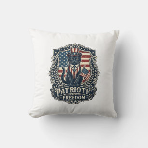 Coussin T-shirt graphique vectoriel de chat noir patriotiq