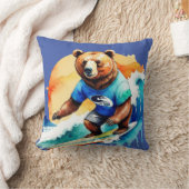Coussin T-shirt ours à surf drôle (Couverture)