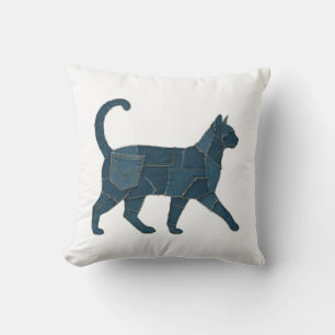 Coussin T-Shirt Rétro Drôle Patch en Denim Animal Chat