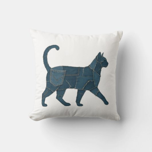 Coussin T-Shirt Rétro Drôle Patch en Denim Animal Chat (Recto)