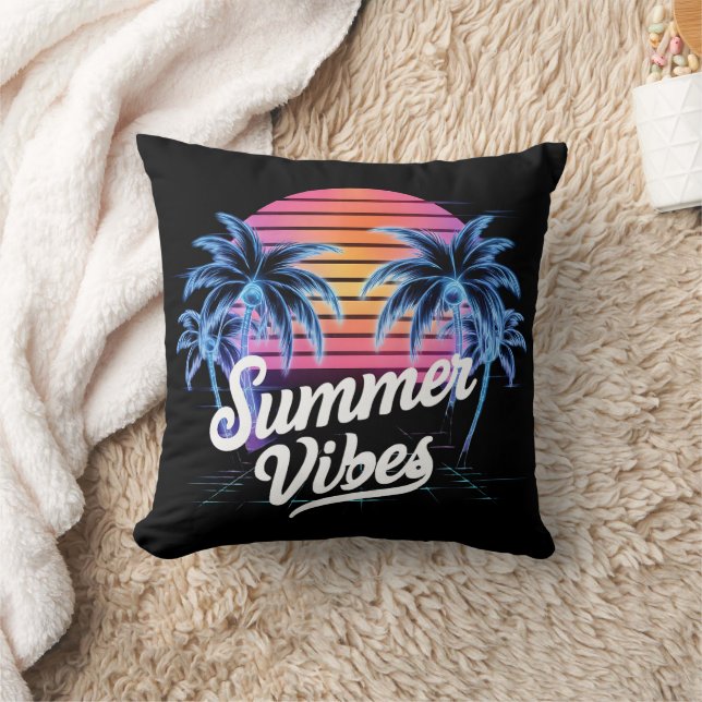 Coussin T-shirt Synthwave - Neon Palm Tree (Couverture)