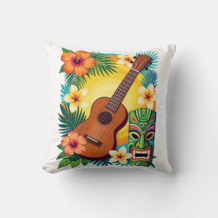 Coussin T-Shirt Vibes de Fête Tiki Ukulele Tropical Luau
