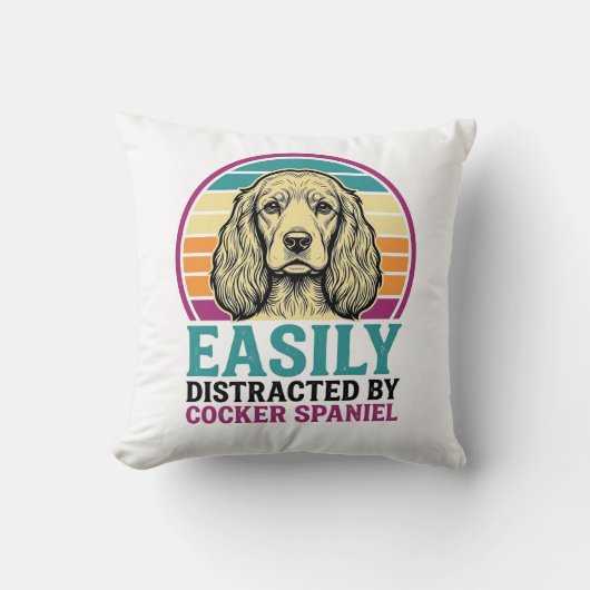 Coussin T-shirt vintage Cocker Spaniel facilement distrait (Recto)