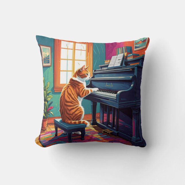 Coussin Tabby Cat Jouer au piano (Recto)
